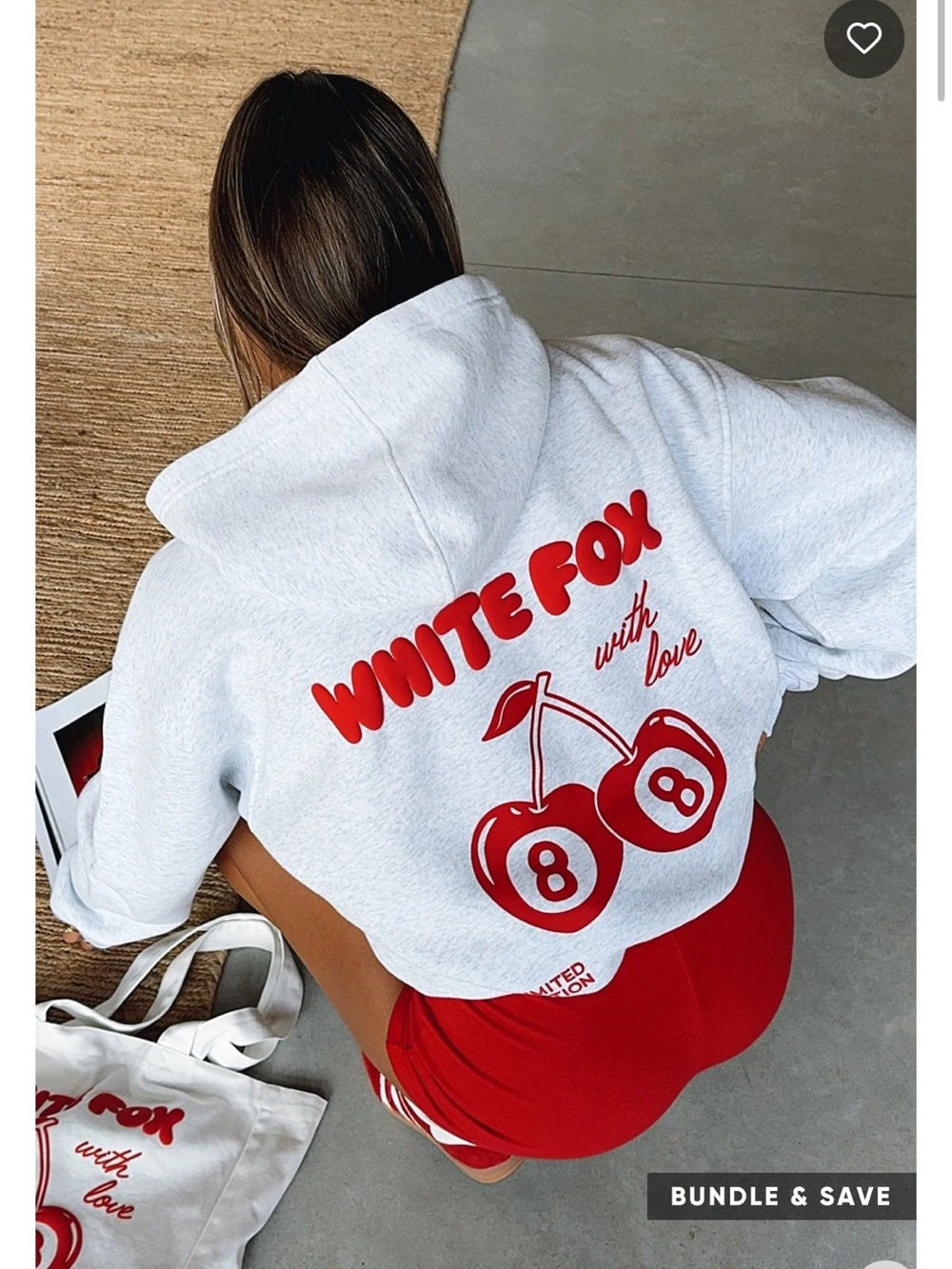 White Fox Boutique Light Gray Hoodie with Red Cherry Logo